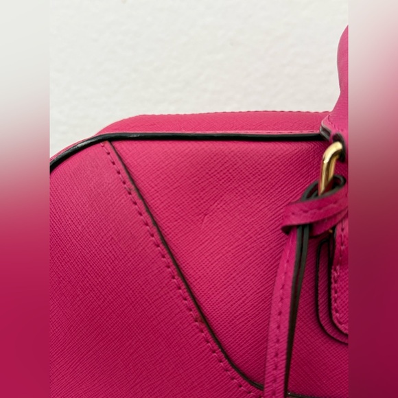Henri Bendel Large West 57th Satchel Fuchsia Pink Saffiano Leather Crossbody Bag - Picture 6 of 16